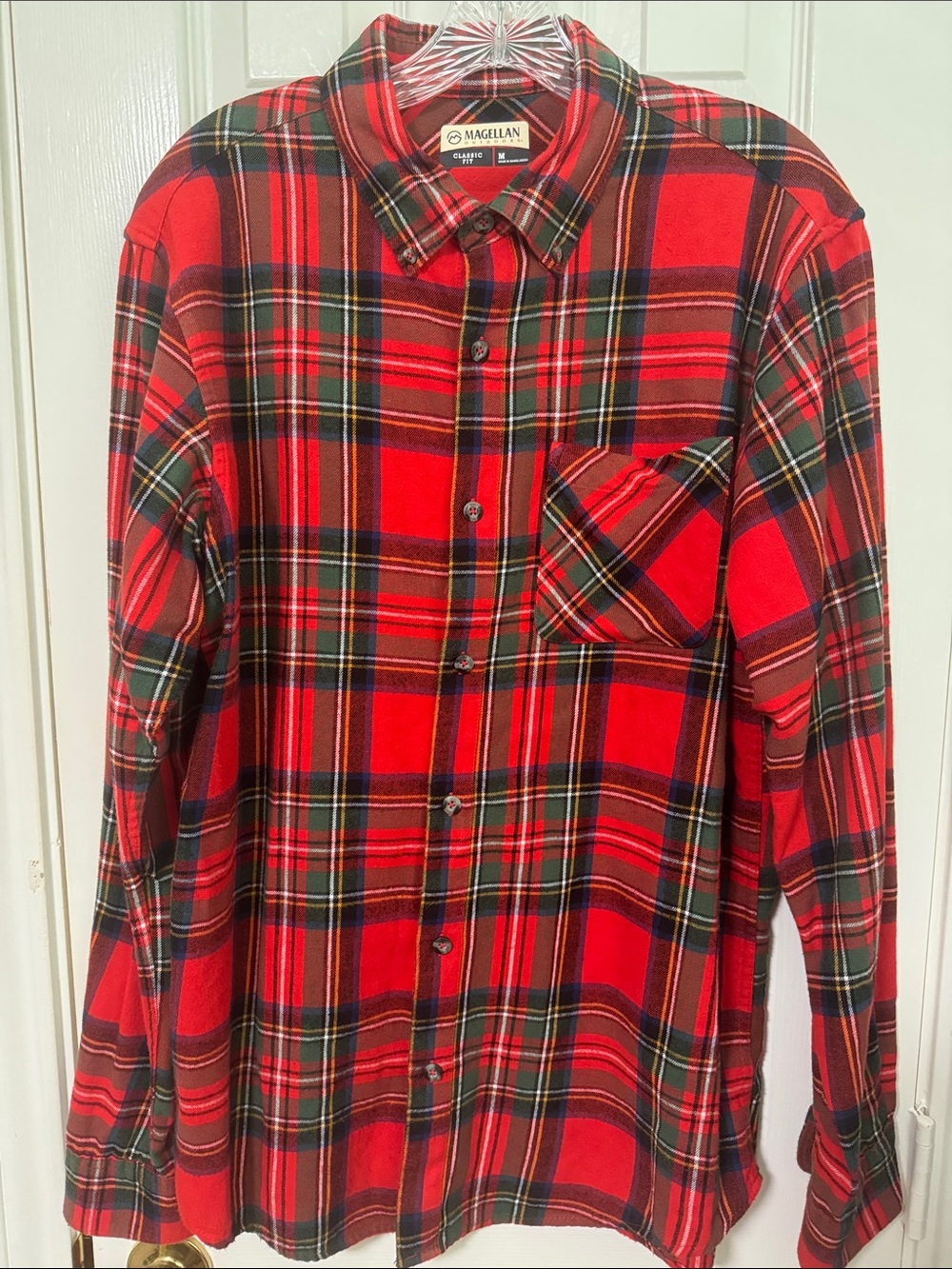 Magellan Outdoors Men’s Red and Black Plaid Button-Down Shirt